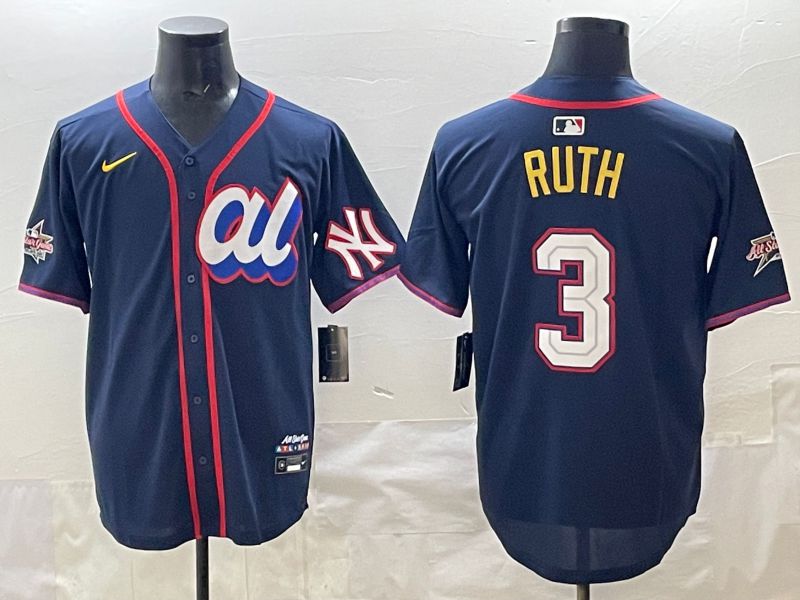 Men 2025 New York Yankees 3 Ruth Drak Blue All star Nike MLB Jersey style 01